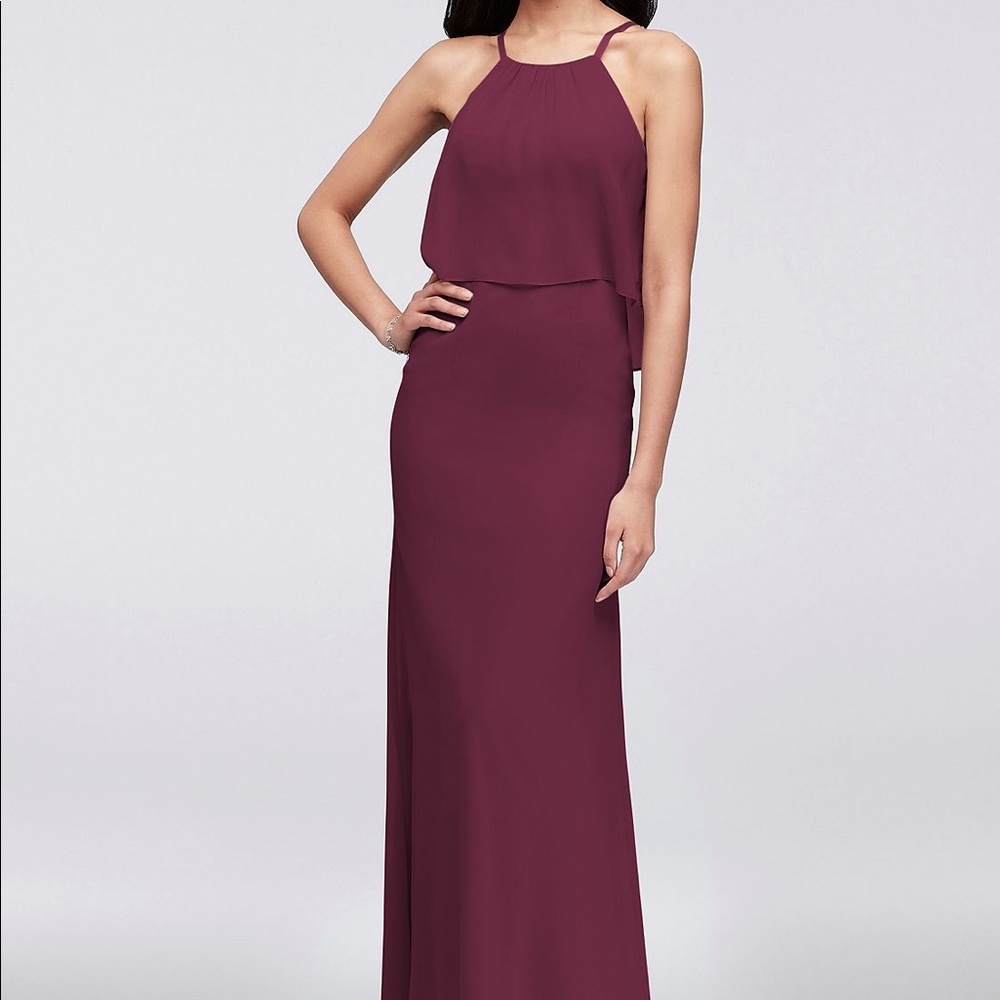 David’s Bridal Flounced Crinkle Chiffon Long Dress